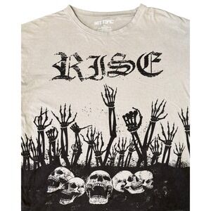 Hot Topic Mens Rise Skeleton Skulls Layered Long Sleeve Graphic Tee Grey Black M